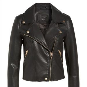 BLANK NYC black leather jacket with gold detailing